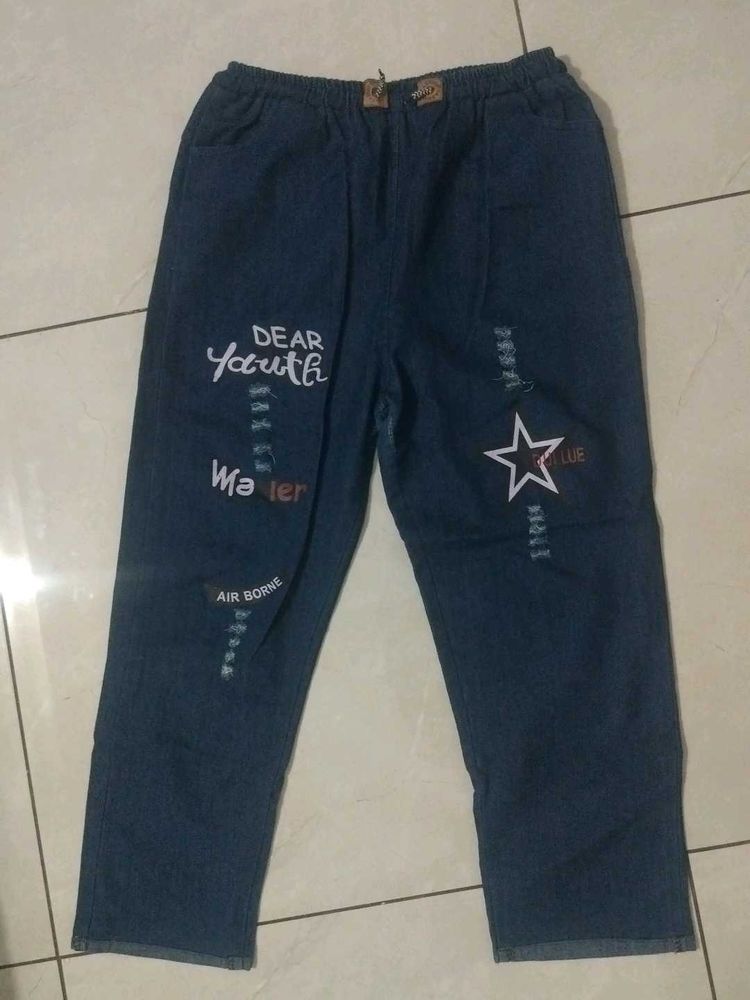 Women Denim Jeans Joggers Elastic Waist Drawstring