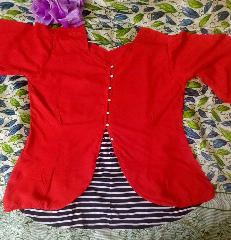 Red Button-Down Preety Top