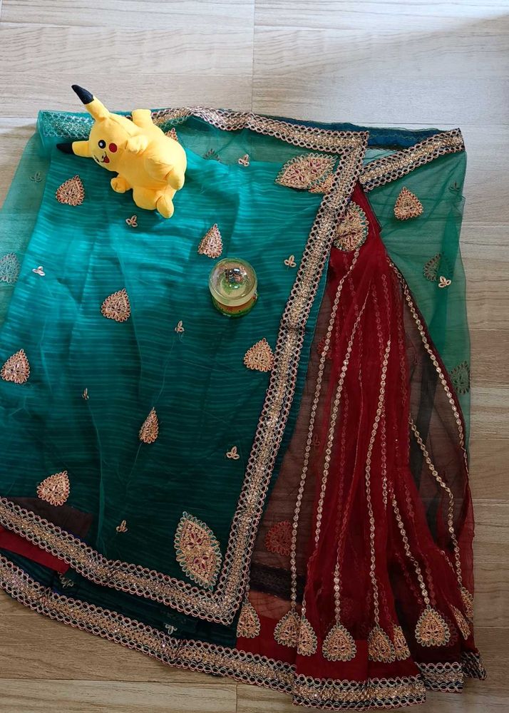Embroidered Net Party wear saree with blouse