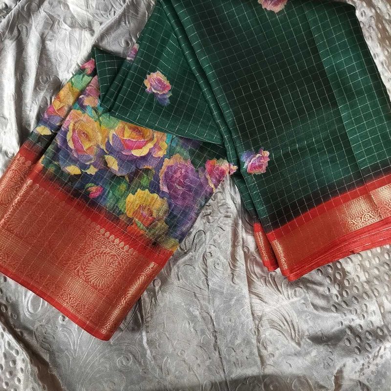 Floral Print Green Saree