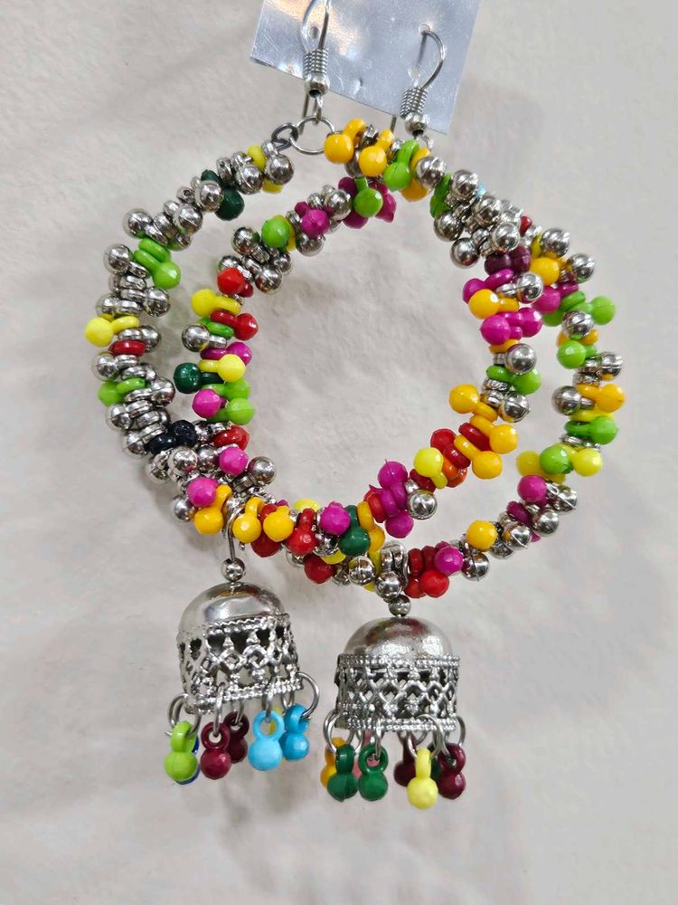 Colorful Beaded Jhumka Earrings