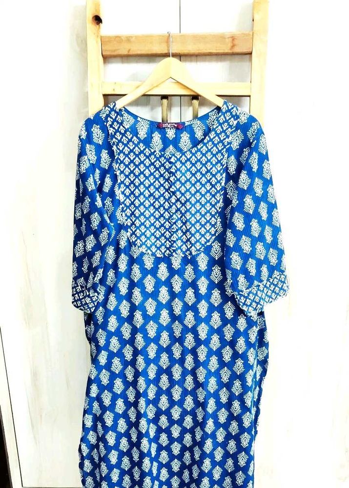 Blue Printed Cotton Kurti Size-46