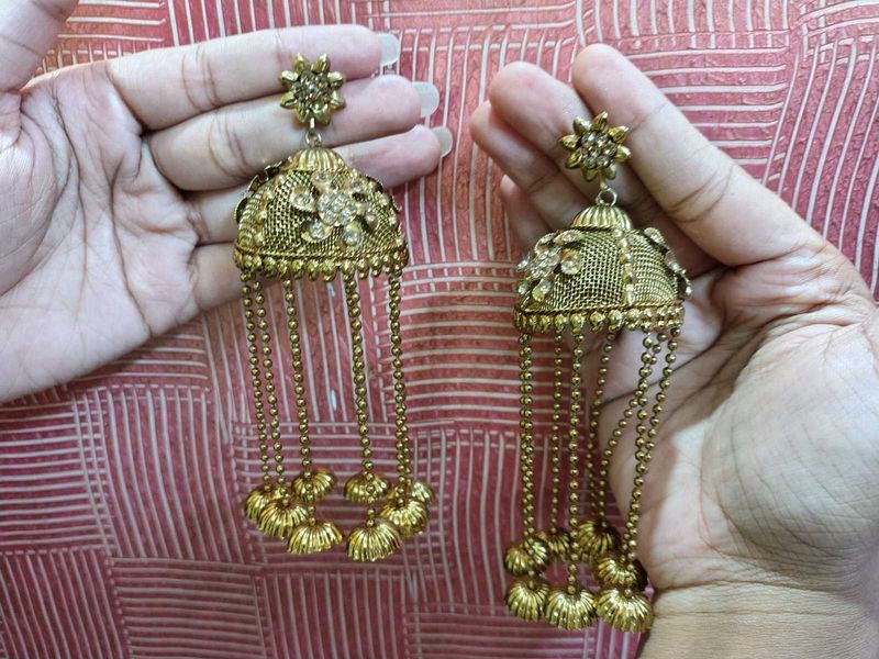 Gold Tone Jhumka Dangle Earrings