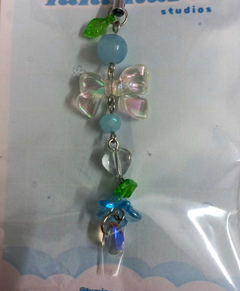 💙 🌿 Floral Blue Phone Charm with Bow &amp; Leaves✨