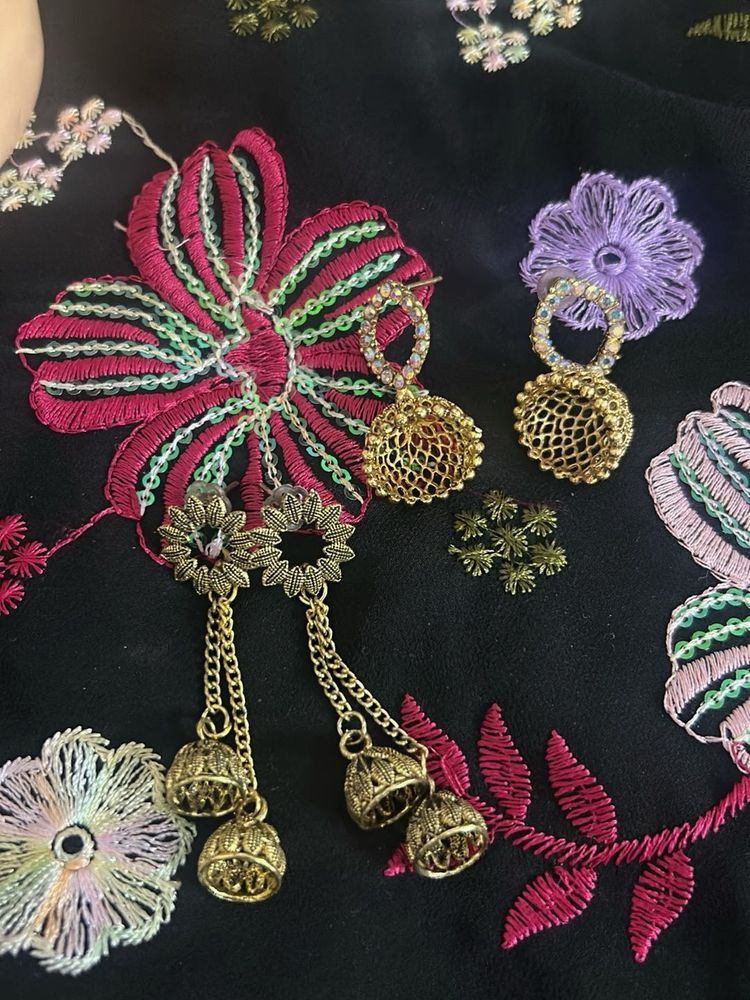 Golden Jhumka Earring Set