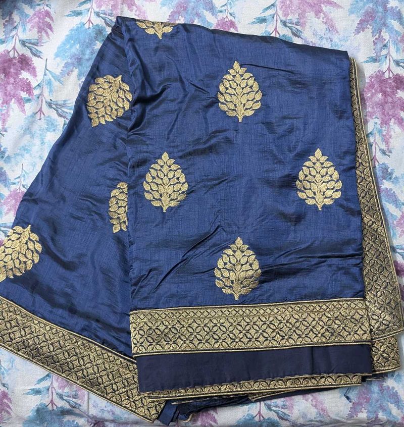 Silk saree Blue And Golden (3 Peice)