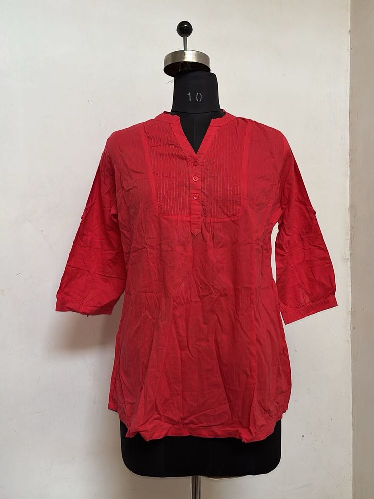 Red Cotton Short Kurti