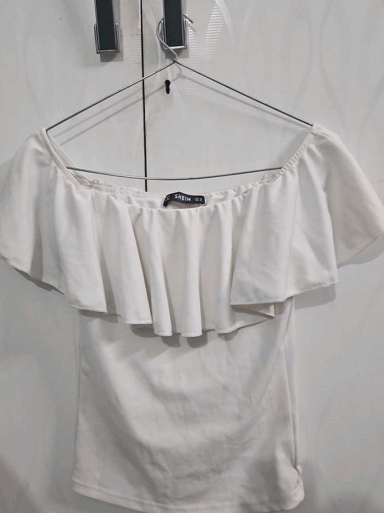 White Ruffle Off shoulder Top