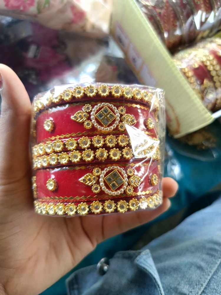 Red &amp; Gold lakh  Bangle Set