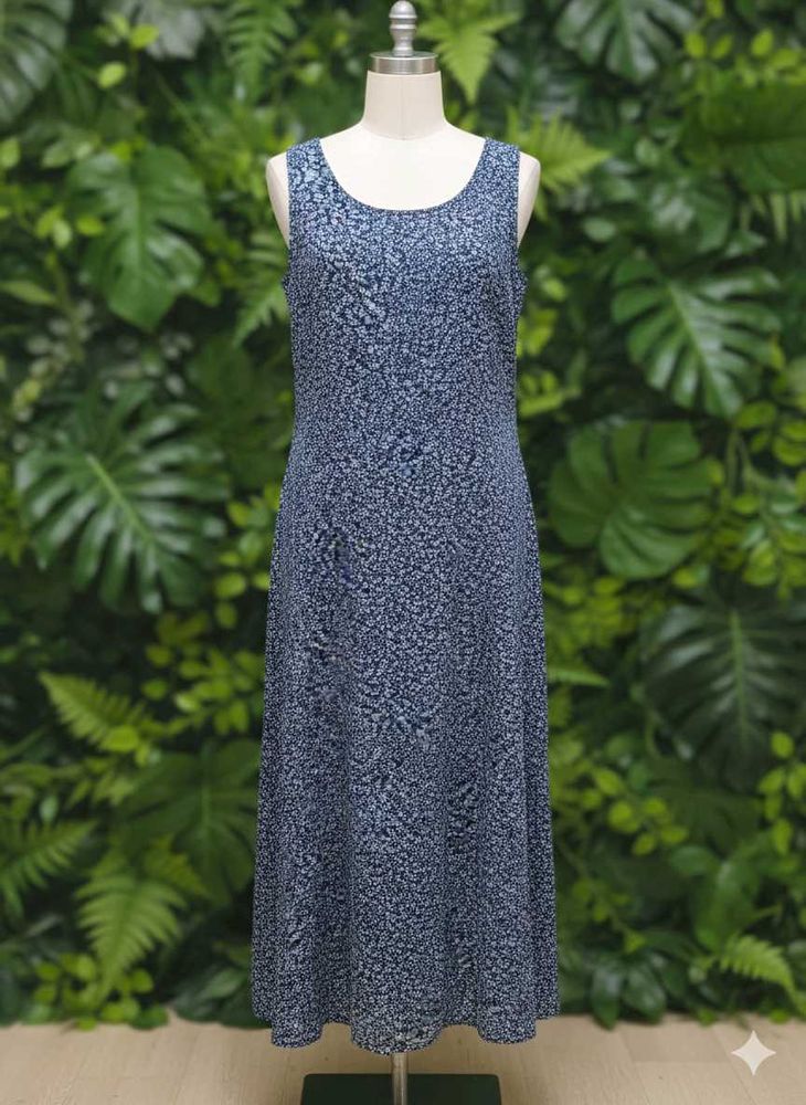 Chic Blue Printed Sleeveless Maxi Dress