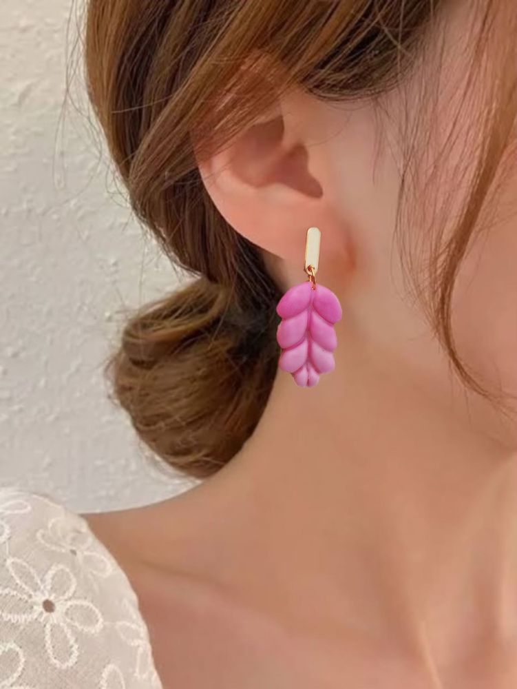 Pink Leaf Drop Earring