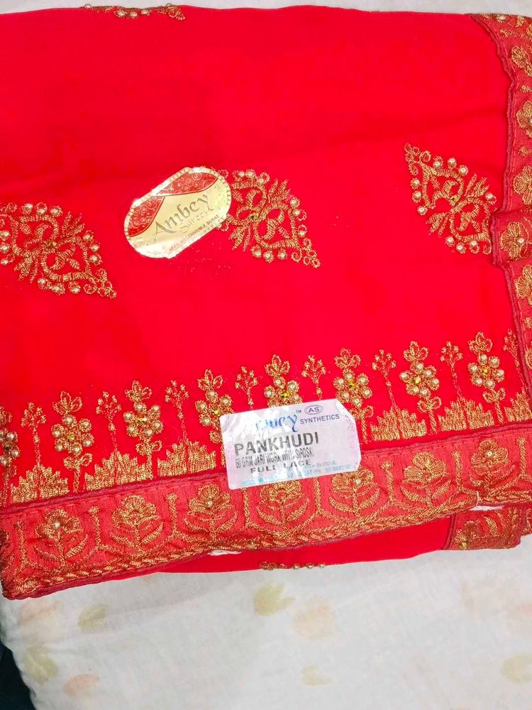 Red Embellished Saree