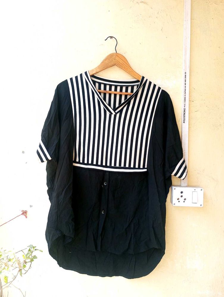 Korean Striped V-Neck Shirt Top (Women)