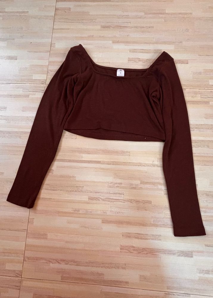 Brown Long Sleeve Crop Top