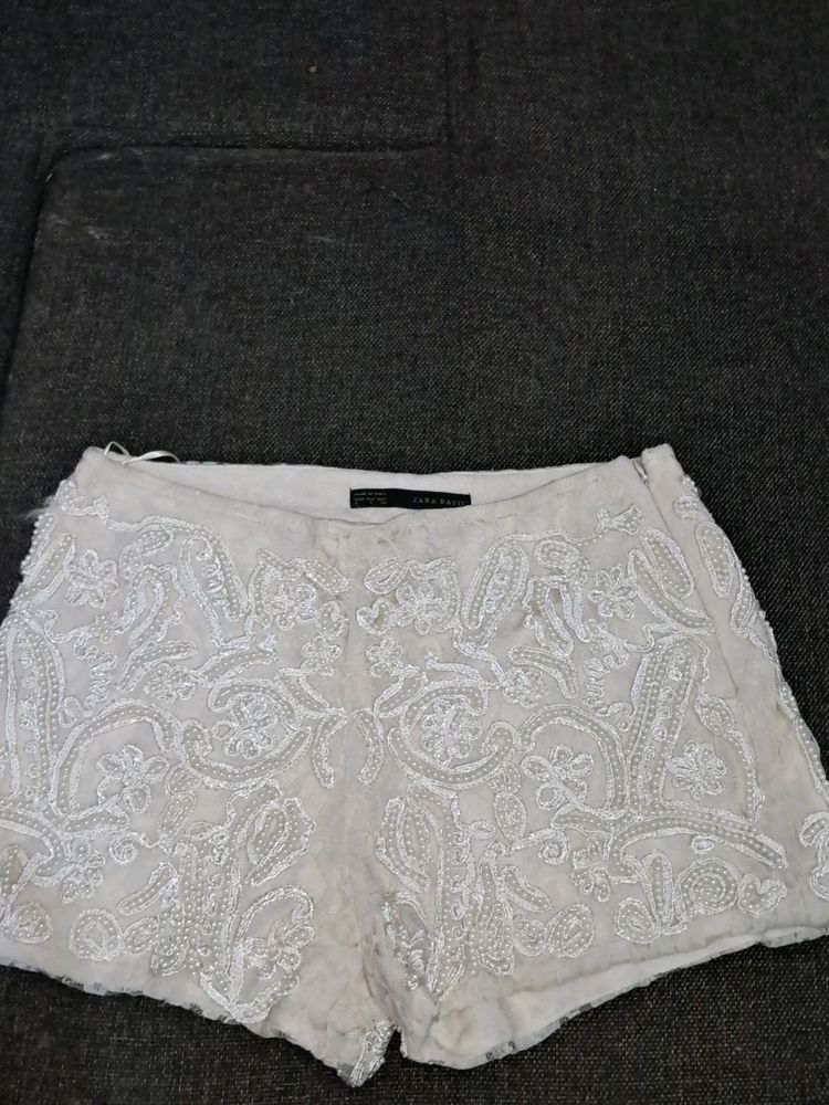 Zara Pearl Embellished Lace Short  Beaded Zipper