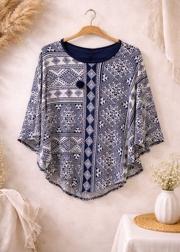 Stylish Patterned Geometric Cape Top 💠