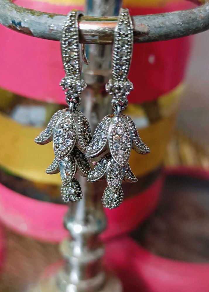 Elegant Silver Flower Drop Earrings