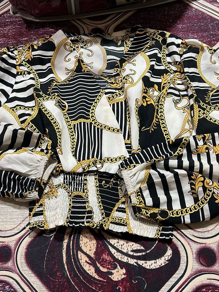 Chain Print Smocked Blouse