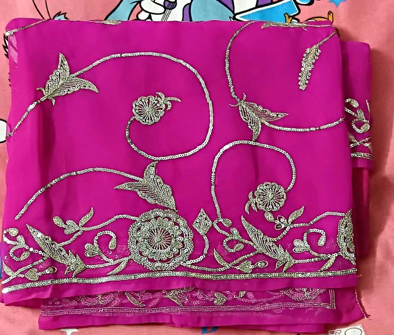 Pink Saree with Silver Embroidery