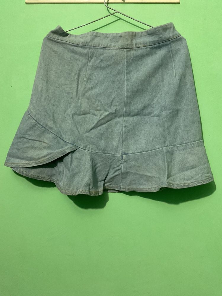 Denim Ruffle Mini Skirt
