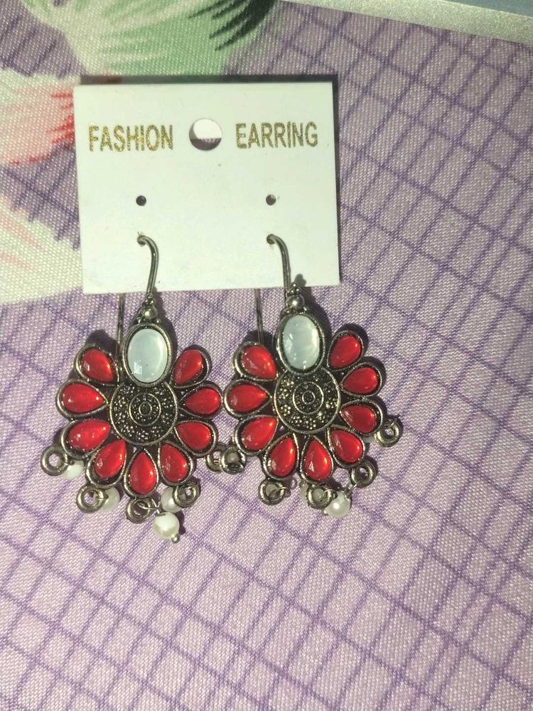 Red Flower Dangle Earrings