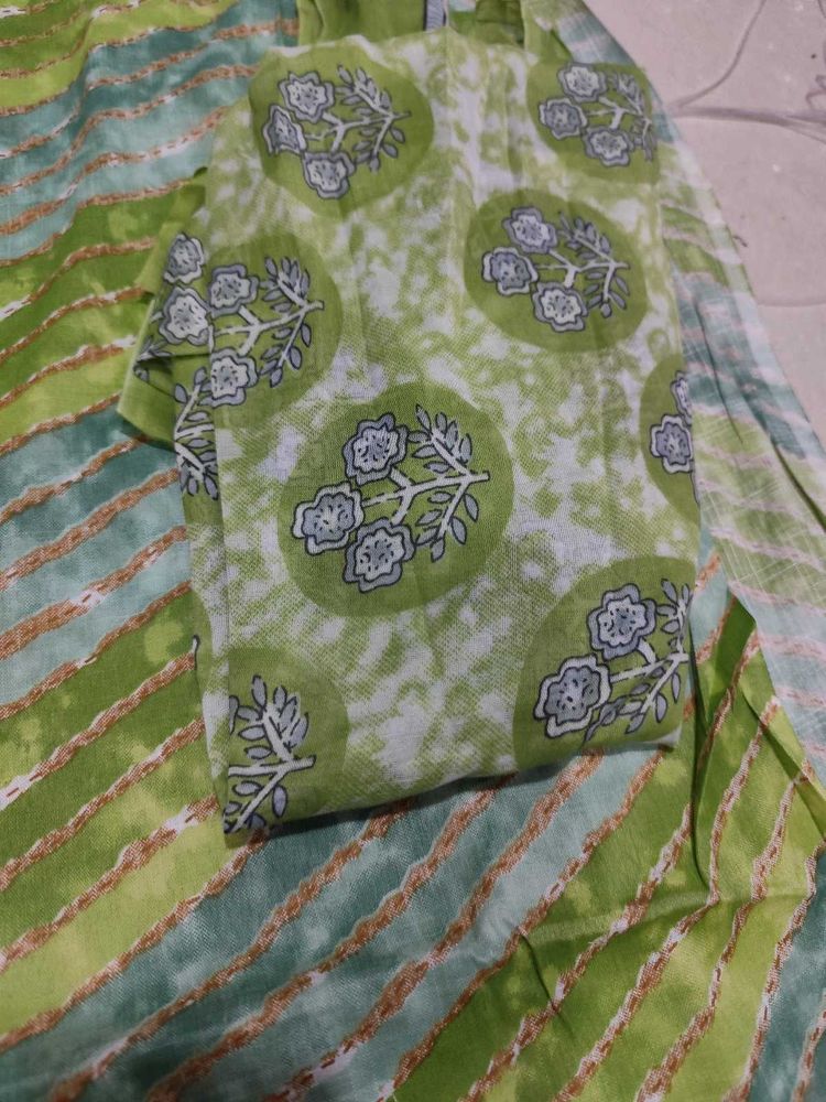 Green Dress Material Slub Cotton