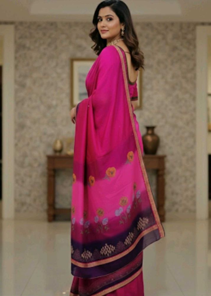 Elegant Pink Floral Saree