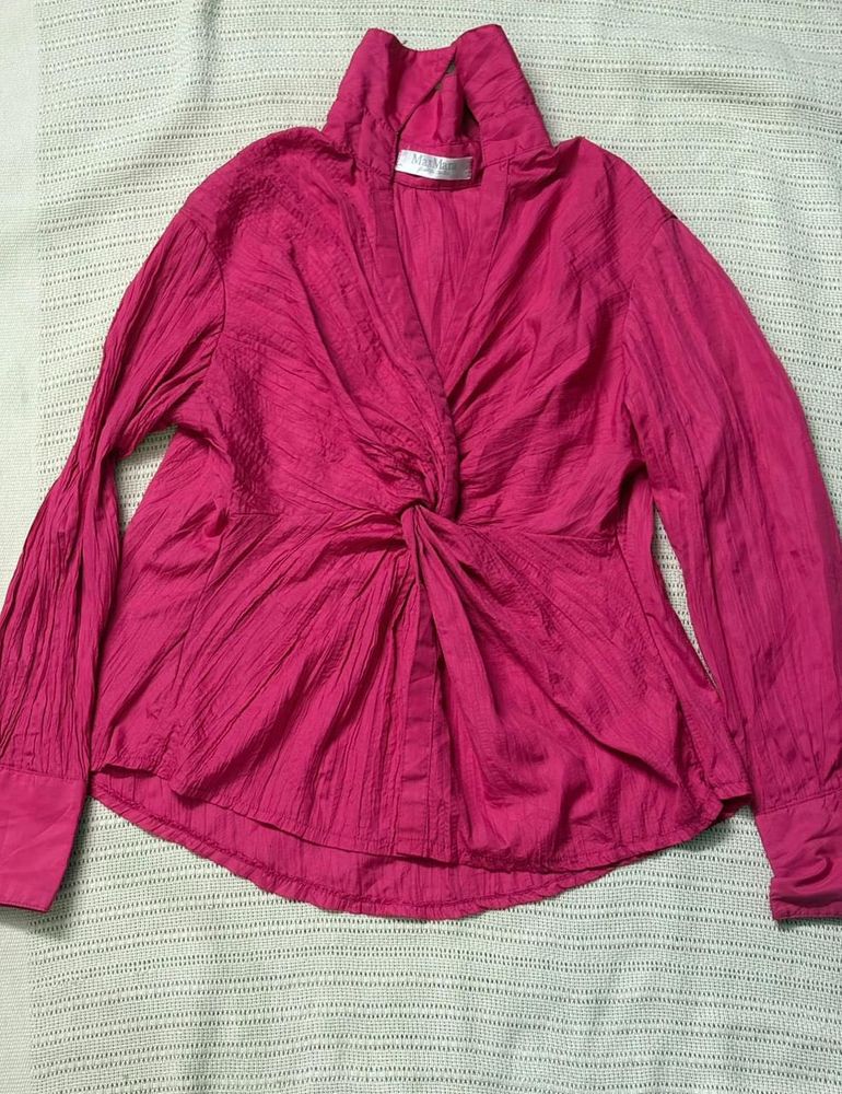 Hot Pink Crinkle Tie-Front Top