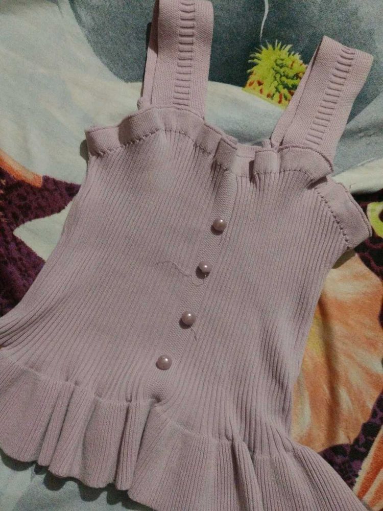 Pink Ruffle Knit Tank Top