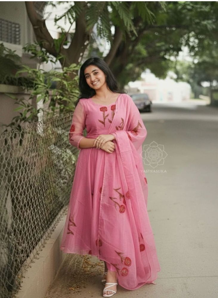 Baby pink organza Anarkali .