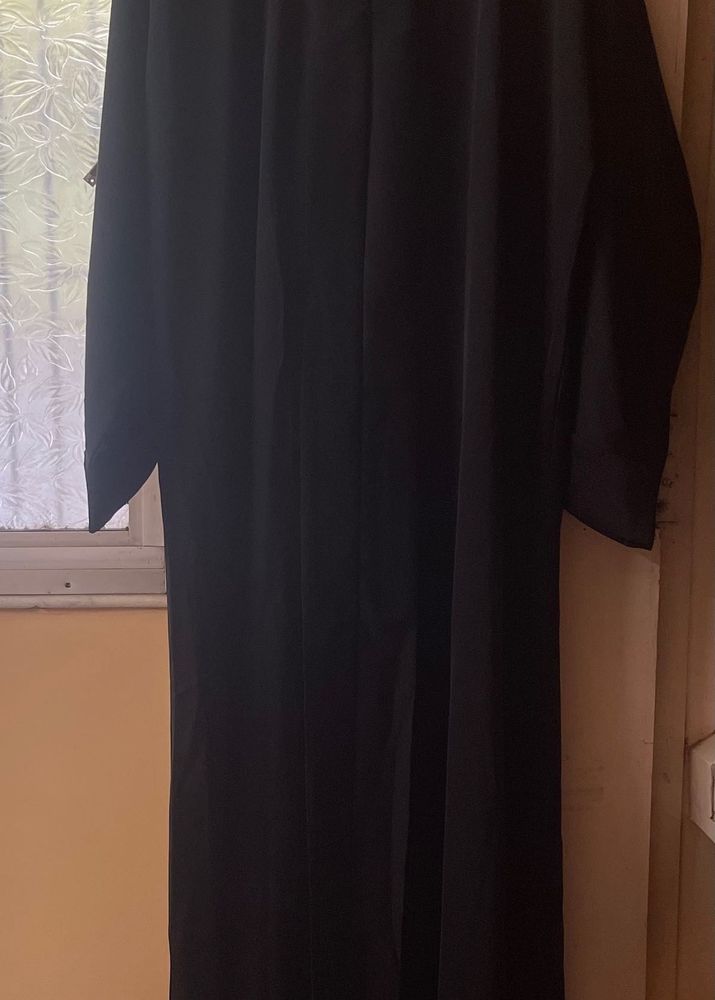 Plain Front Open Black Abaya. Imported Nida Fabric