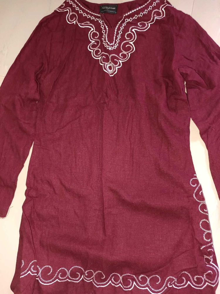 Maroon Embroidered Kurti