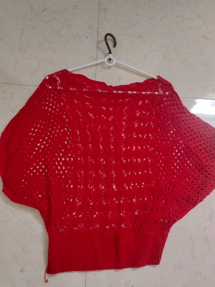 New Red Crochet Top With Sequence Inner Free