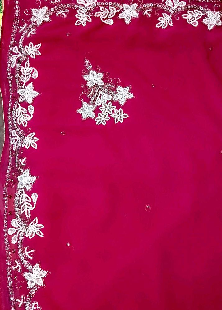 Rose Pink Georgette Saare With Sequins Work🍁✨