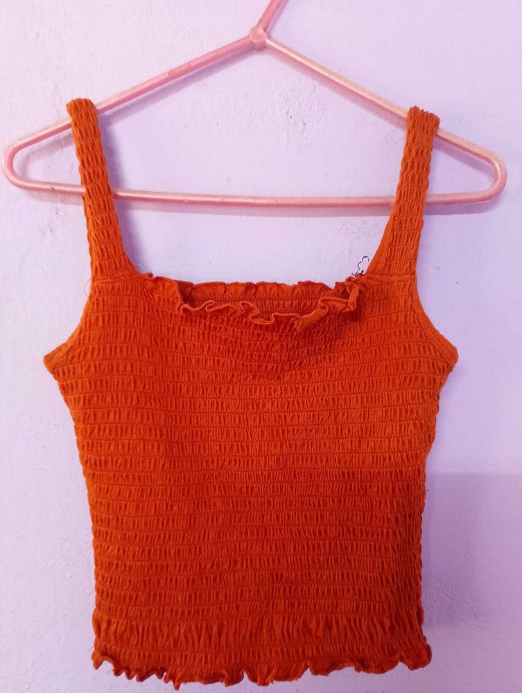Rust Orange Ribbed Crop Top