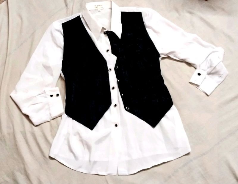 royal white shirt with black waistcoat and neck tie