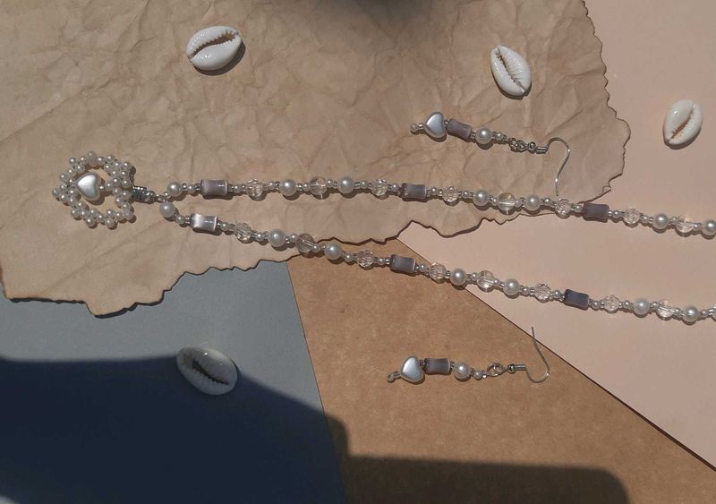 🍥 Pearl &amp; Heart Jewelry Set | Pendent &amp; earring