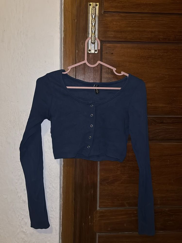 lilleagle Blue Full Sleeve Crop Top Size Xs