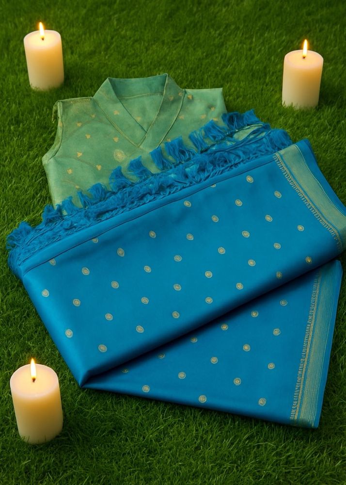 Teal Blue Silk Saree with Blouse