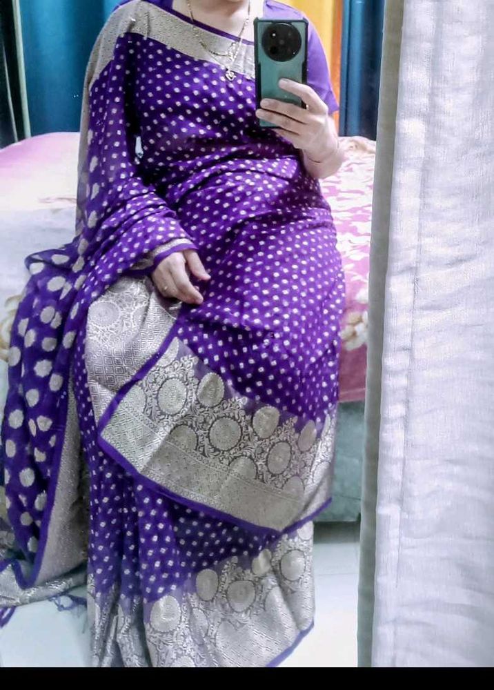 Purple Chiffon Banarasi Saree