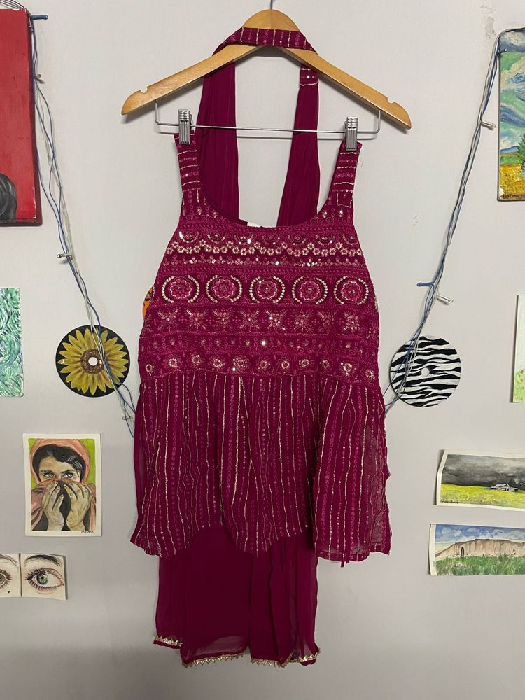 Magenta Embellished Kurta Set
