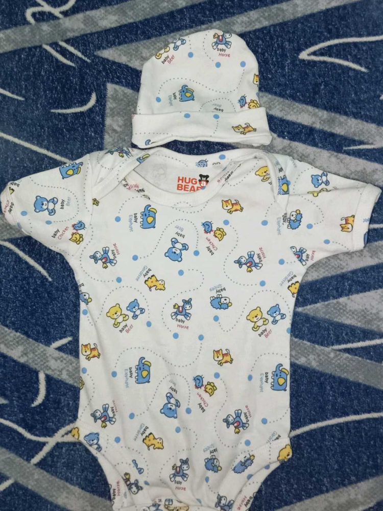 Cute Baby Onesie &amp; Hat Set