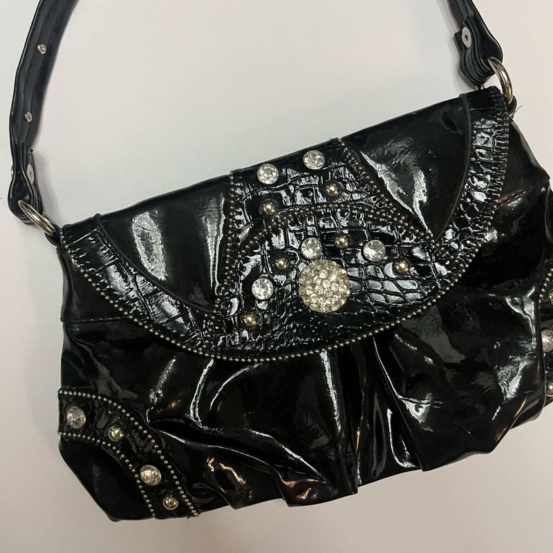 Black Embellished Leather Shoulder Bag