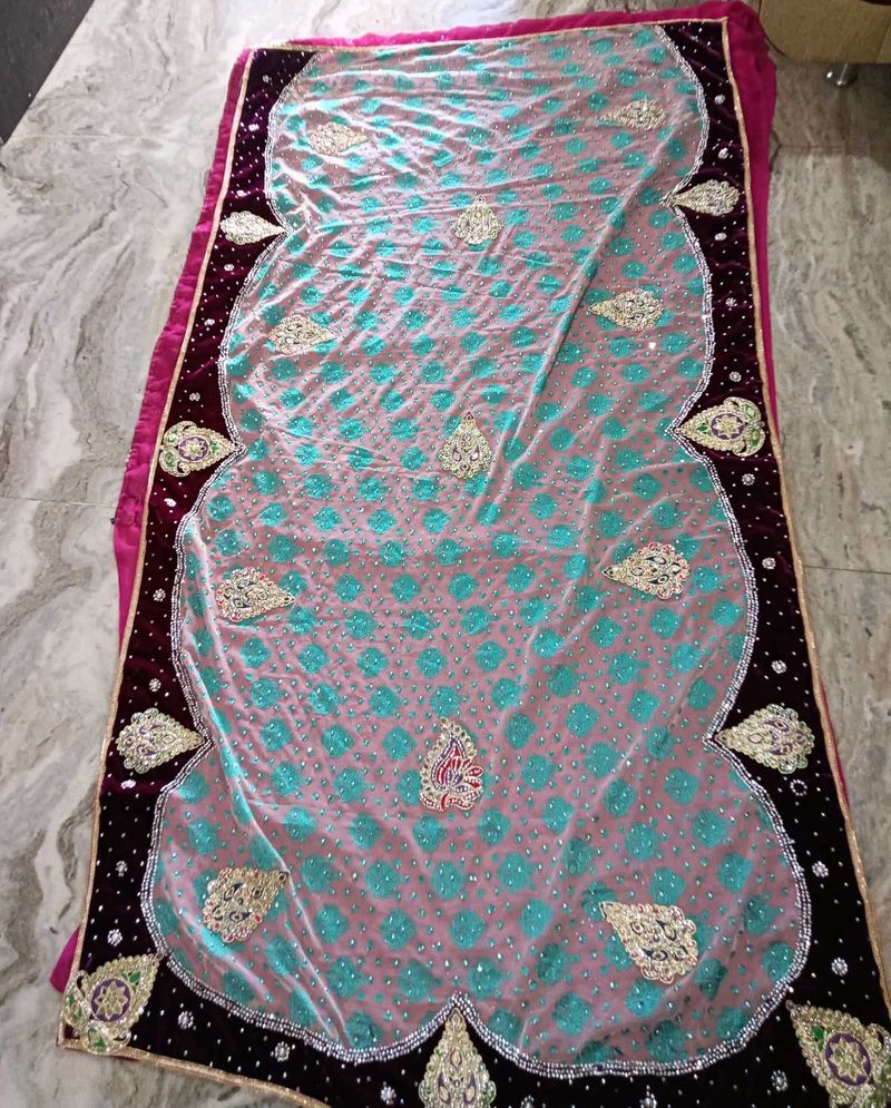 Heavy Women Cyan And Pink StoneWork Saree