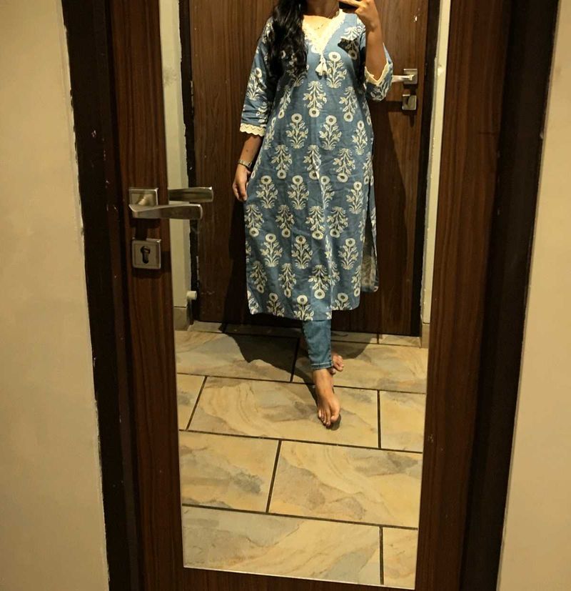 Blue Printed Kurta Set