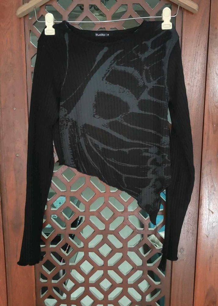 Black Graphic Long Sleeve Top