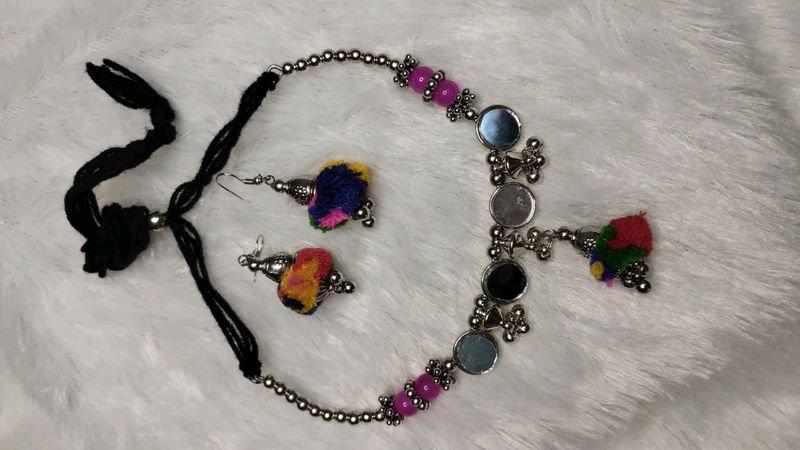 Boho Pom-Pom Necklace &amp; Earring Set