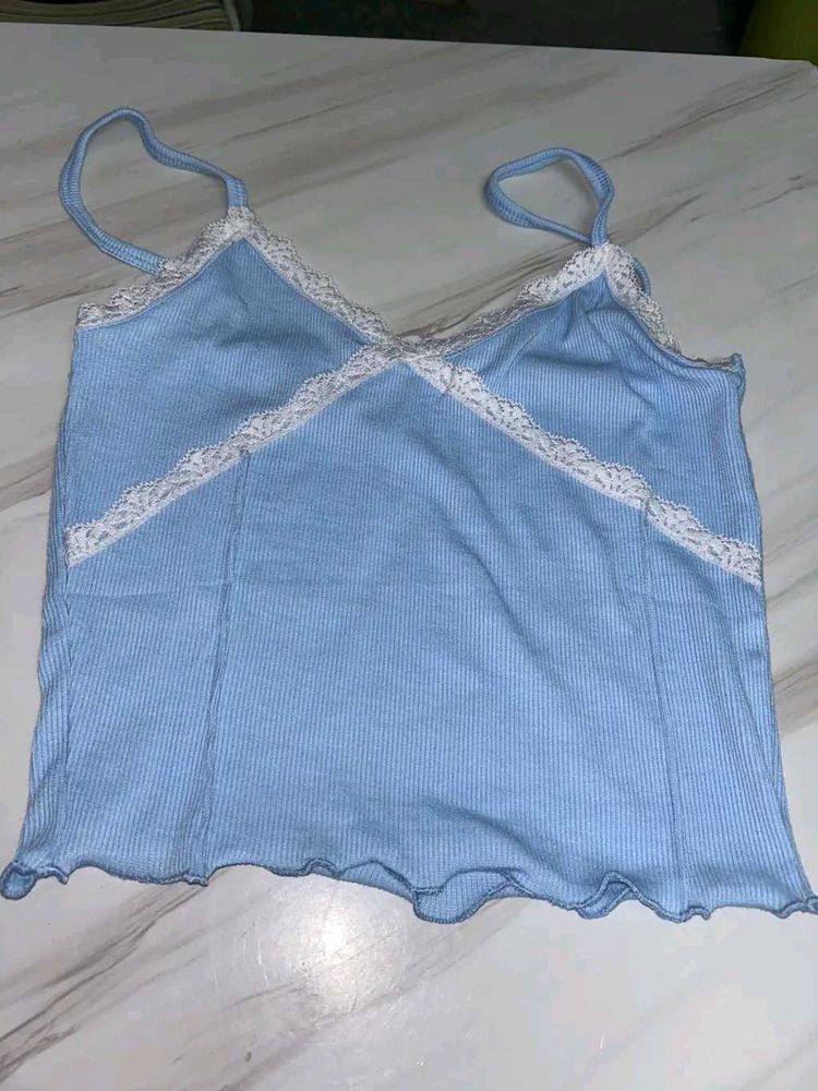 Cute Blue Lace Tank Top