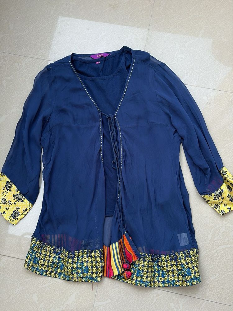 rangriti Blue Bohemian Style Shrug with to