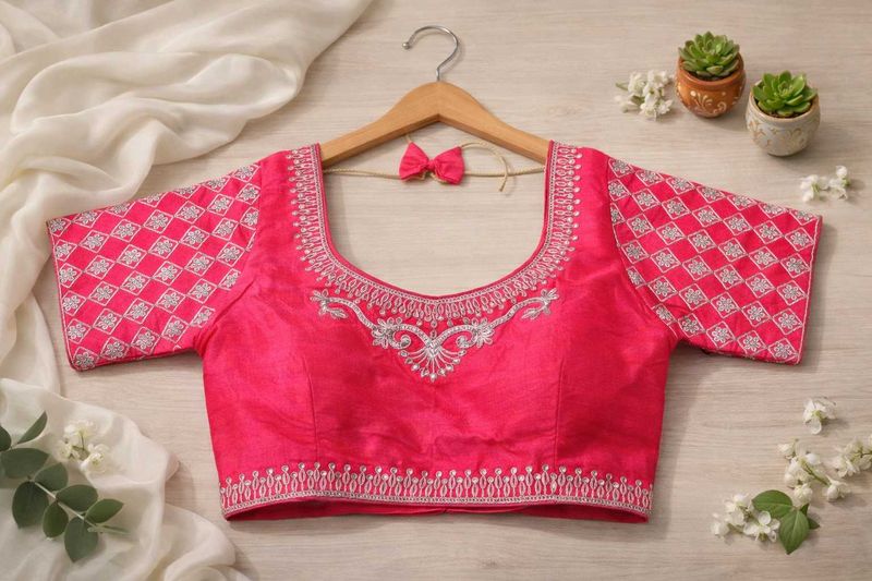 Pink Embroidered Readymade Blouse